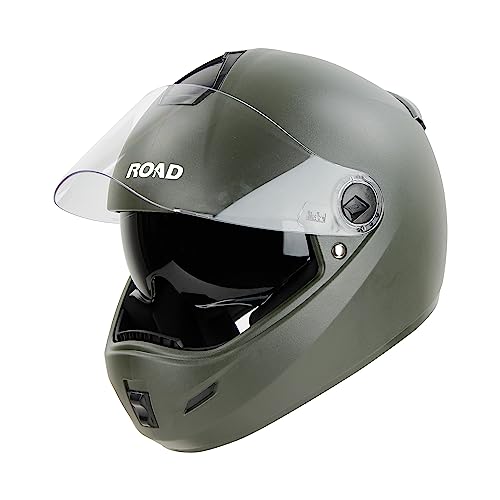 Steelbird SBH-34 Road ISI Certified Full Face Helmet with Inner Smoke Sun Shield (Dashing Battle Green)