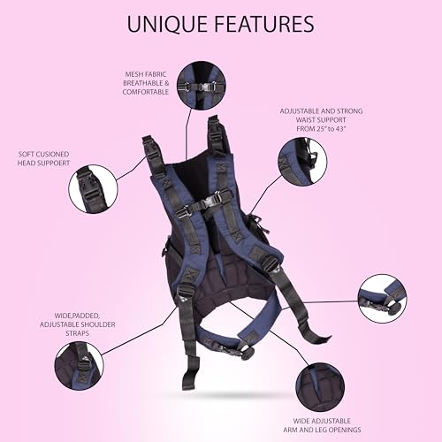 Koko Elegant Adjustable Baby Carrier Cum Kangaroo Bag-Lightweight and Breathable-Back-Front Carrier for Baby with Safety Belt-Max Weight Up to 15 Kg (Navy Blue)