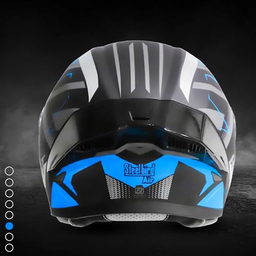 Steelbird SBA-20 Hunt ISI Certified Flip-Up Graphic Helmet for Men and Women with Inner Smoke Sun Shield (Matt Black Jazz Blue with Black Spoiler and Smoke Visor)