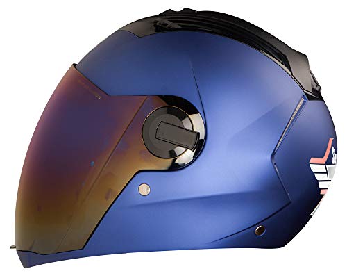 Steelbird SBA-2 7Wings ISI Certified  Full Face Helmet for Men and Women Fitted with Clear Visor (Matt Y.Blue with Chrome Blue Visor)