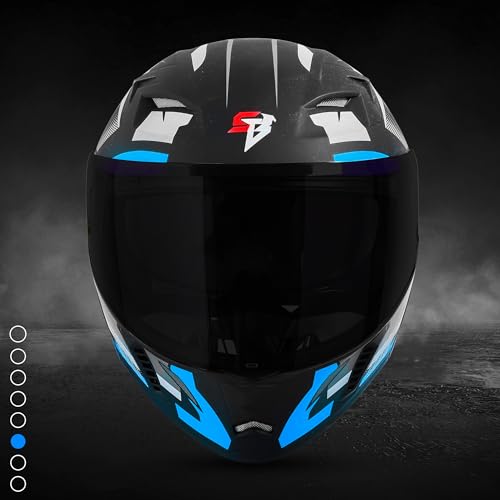 Steelbird SBA-20 Hunt ISI Certified Flip-Up Graphic Helmet for Men and Women with Inner Smoke Sun Shield (Matt Black Jazz Blue with Black Spoiler and Smoke Visor)