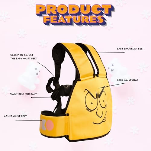 Koko Two Wheeler Adjustable Child Safety Belt for Baby Boys and Baby Girls with Double Buckles - Up to Age 6 (Yellow)