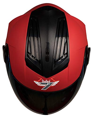 Steelbird SBA-2 7Wings ISI Certified  Full Face Helmet for Men and Women Fitted with Clear Visor (Matt Sports Red with Chrome Gold Visor)