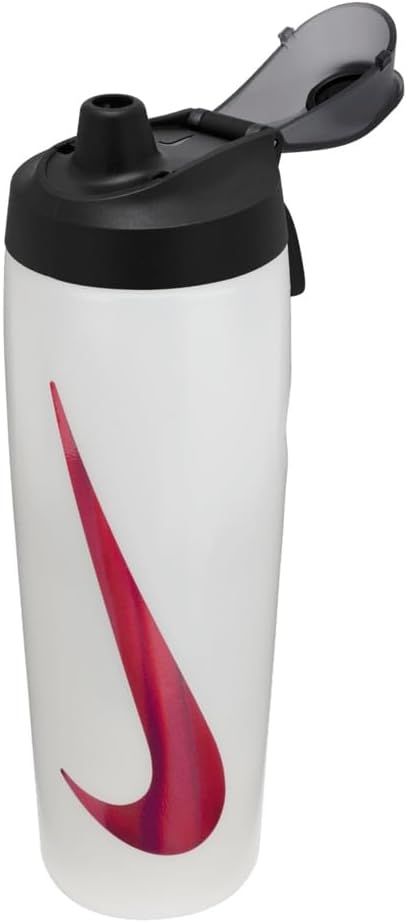 Nike Refuel Bottle 24oz with Locking Lid Leakproof Lightweight Sports Water Bottle (WHITE/BLACK/HYPER CRIMSON IRIDESCENT)