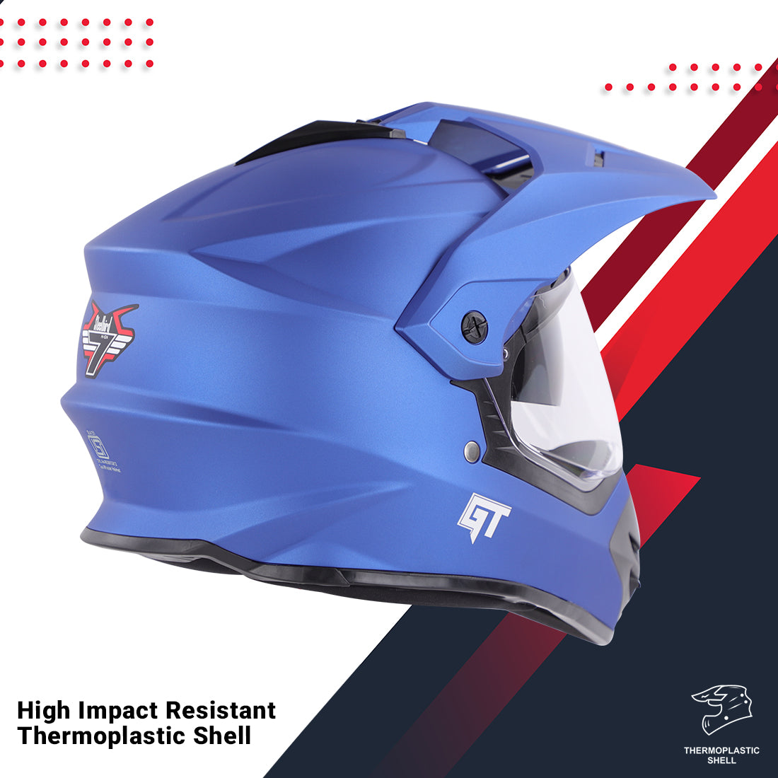 Steelbird GT Off Road ISI Certified Motocross Double Visor Full Face Helmet Outer Clear Visor and Inner Smoke Sun Shield (Matt Y. Blue)