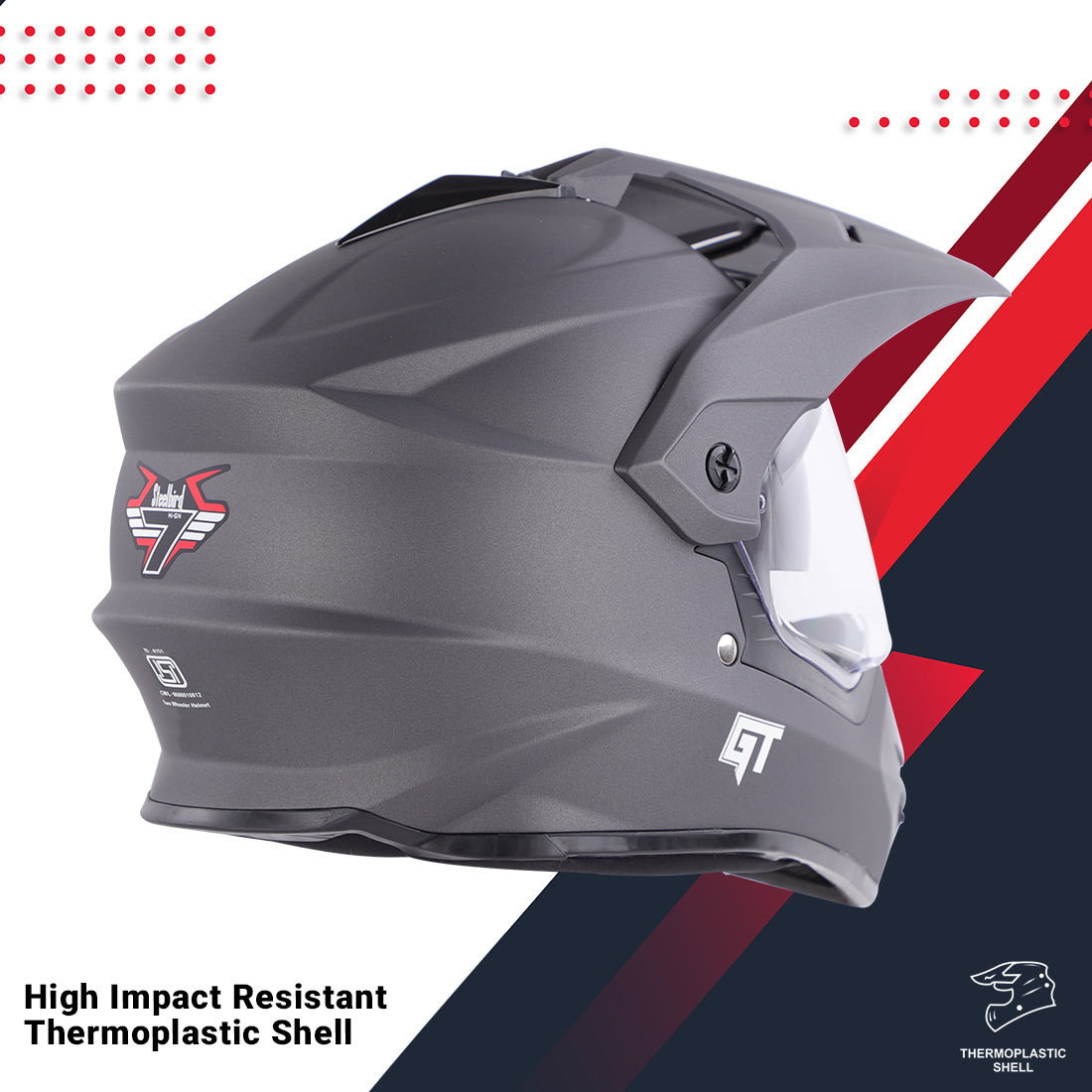 Steelbird GT Off Road ISI Certified Motocross Double Visor Full Face Helmet Outer Clear Visor and Inner Smoke Sun Shield (Matt Axis Grey)