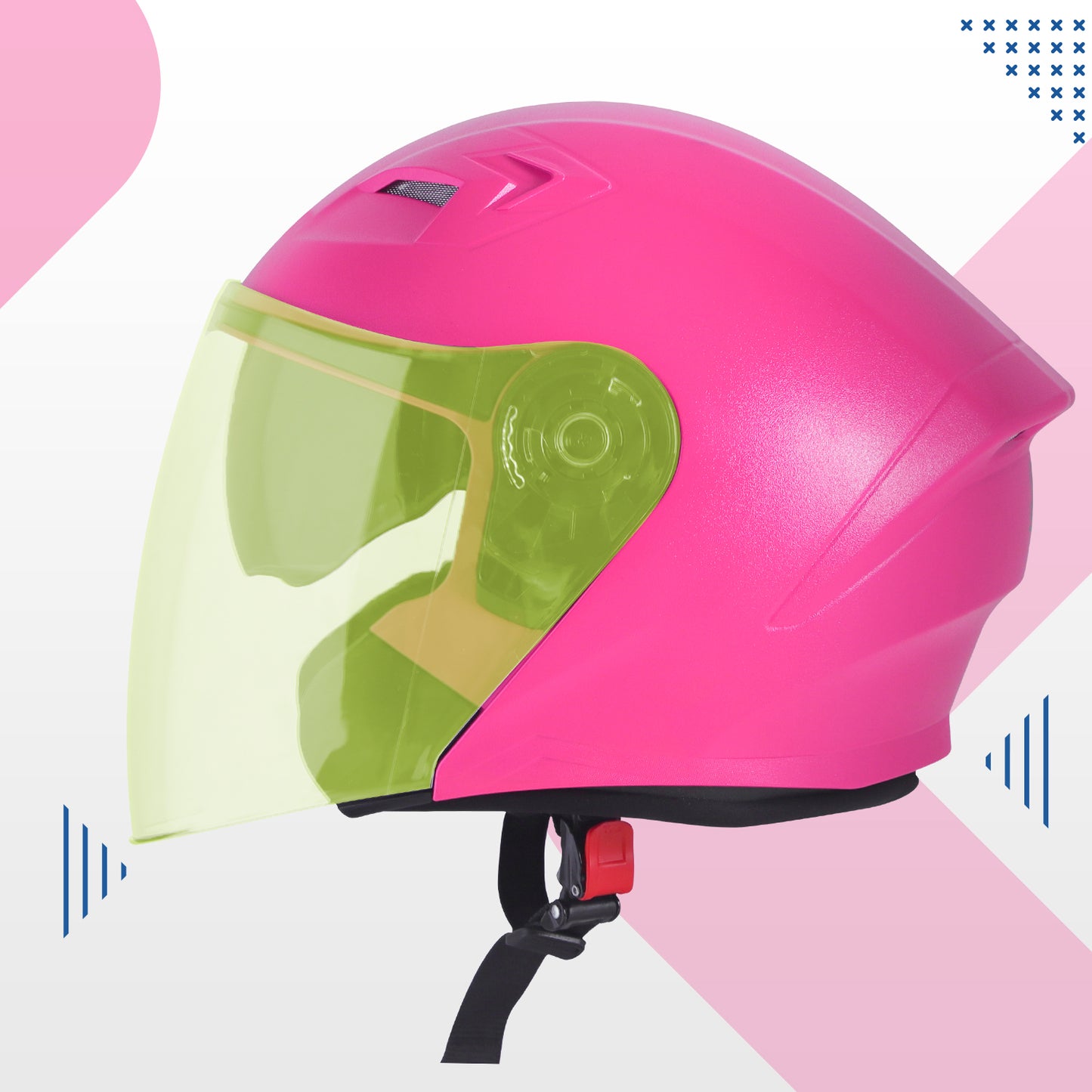 Steelbird SBA-17 7Wings ISI Certified Open Face Helmet for Men and Women with Inner Smoke Sun Shield (Dashing Pink with Tinted Yellow Visor)