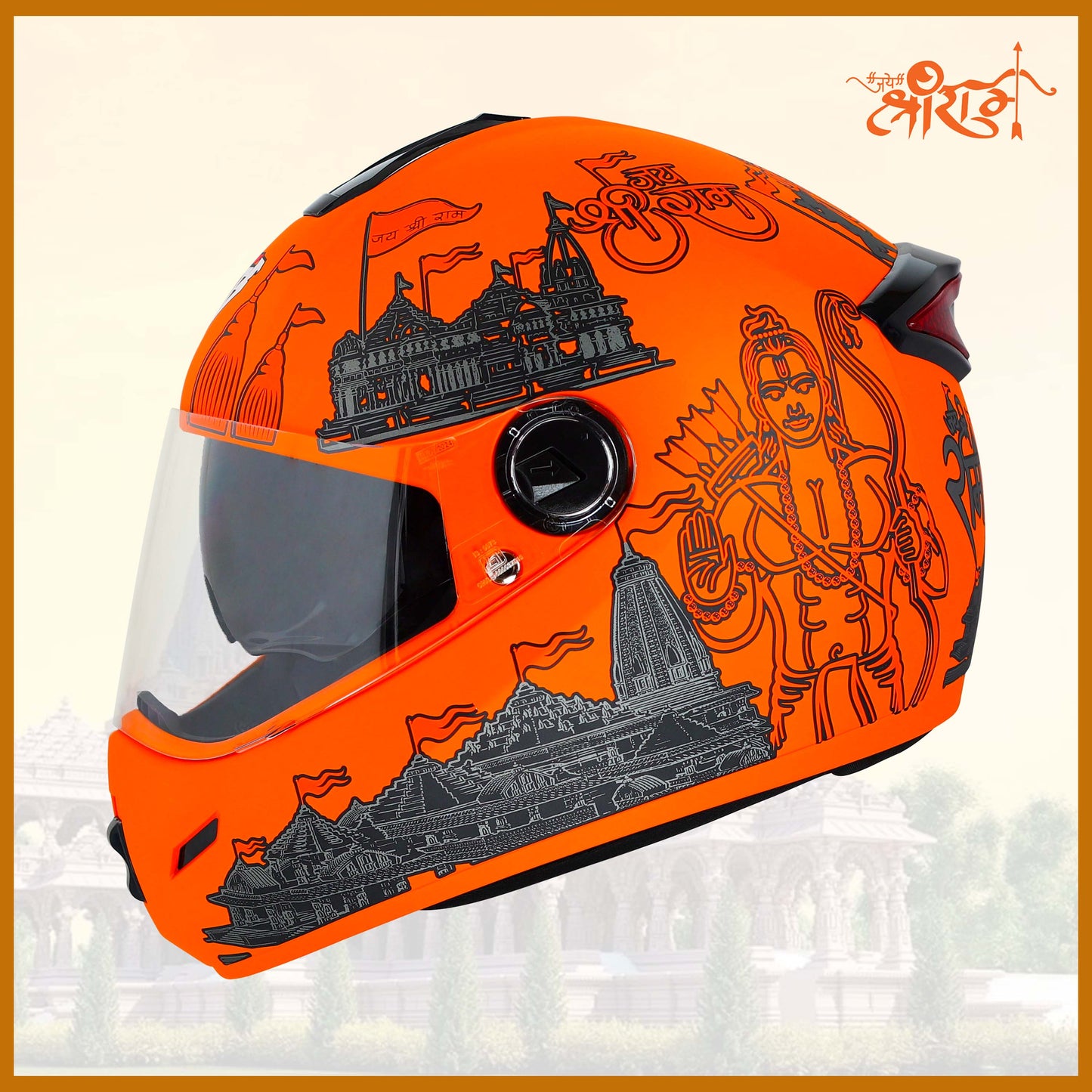 Steelbird SBH-34 Jai Shree Ram Reflective ISI Certified Full Face Graphic Helmet for Men and Women with Inner Smoke Sun Shield