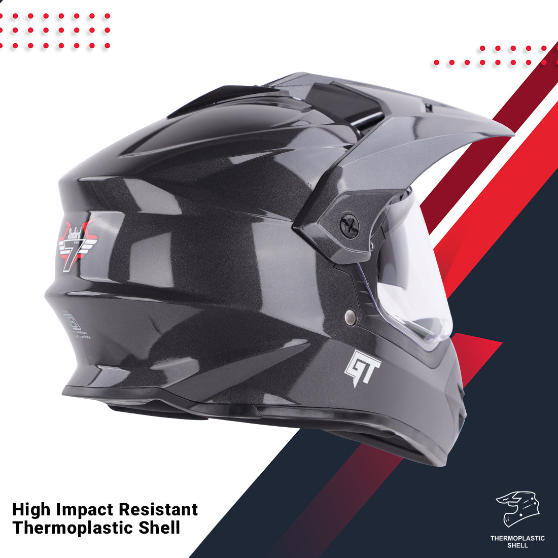 Steelbird GT Off Road ISI Certified Motocross Double Visor Full Face Helmet Outer Clear Visor and Inner Smoke Sun Shield (Glossy Axis Grey)