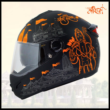 Steelbird SBH-34 Jai Shree Ram Reflective ISI Certified Full Face Graphic Helmet for Men and Women with Inner Smoke Sun Shield