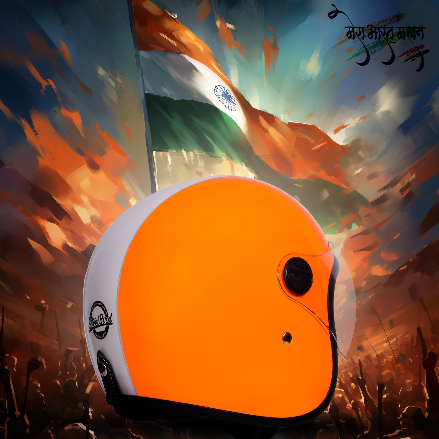 Steelbird SBH-54 Retro Lego Tricolor ISI Certified Open Face Helmet for Men and Women (Glossy Tricolor)