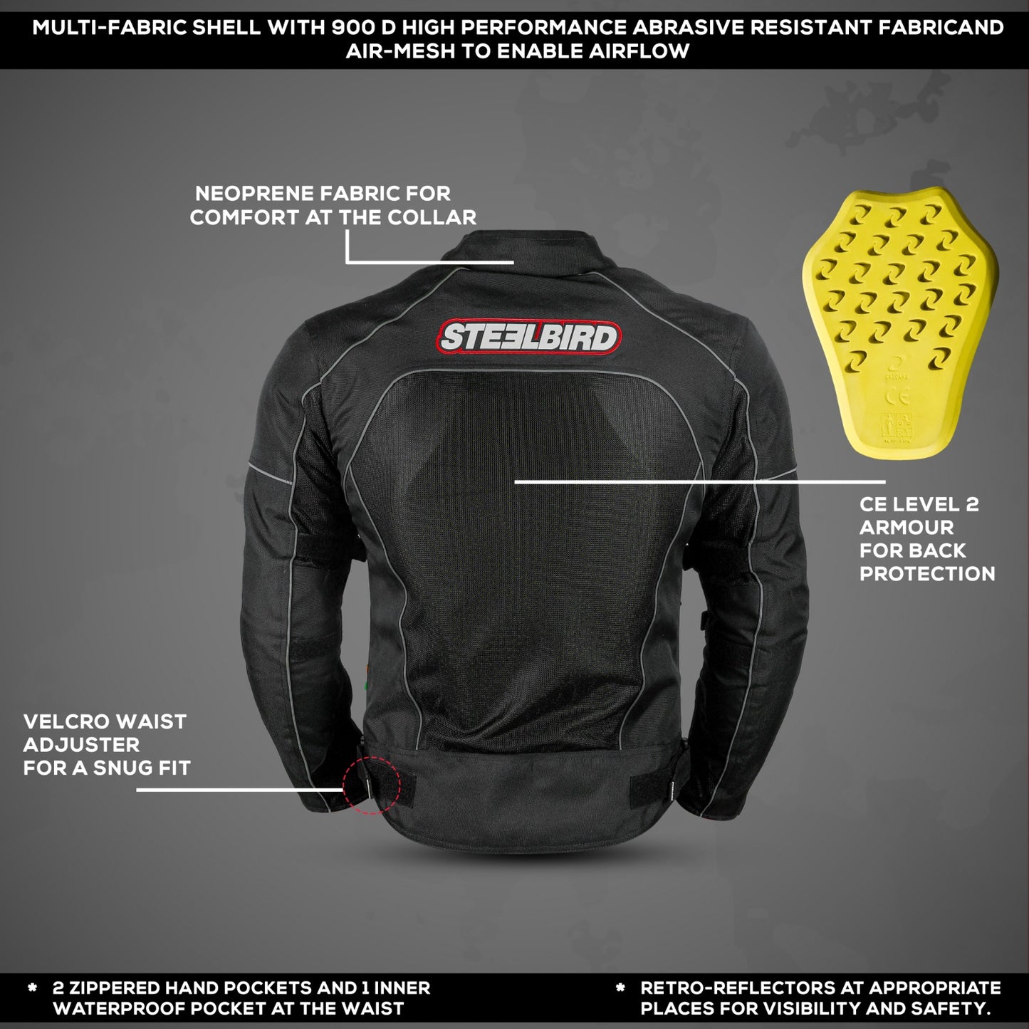 Steelbird Riding Jacket Zojila Z1 with Impact Protection Removable CE level 2 armour and Abrasion Resistance (Red)