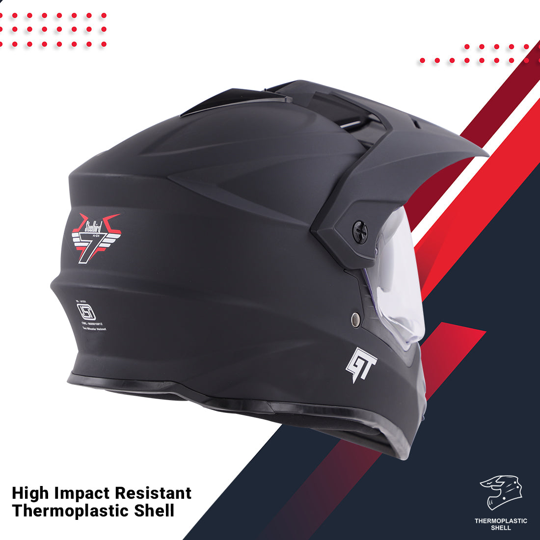 Steelbird GT Off Road ISI Certified Motocross Double Visor Full Face Helmet Outer Clear Visor and Inner Smoke Sun Shield (Matt Black)