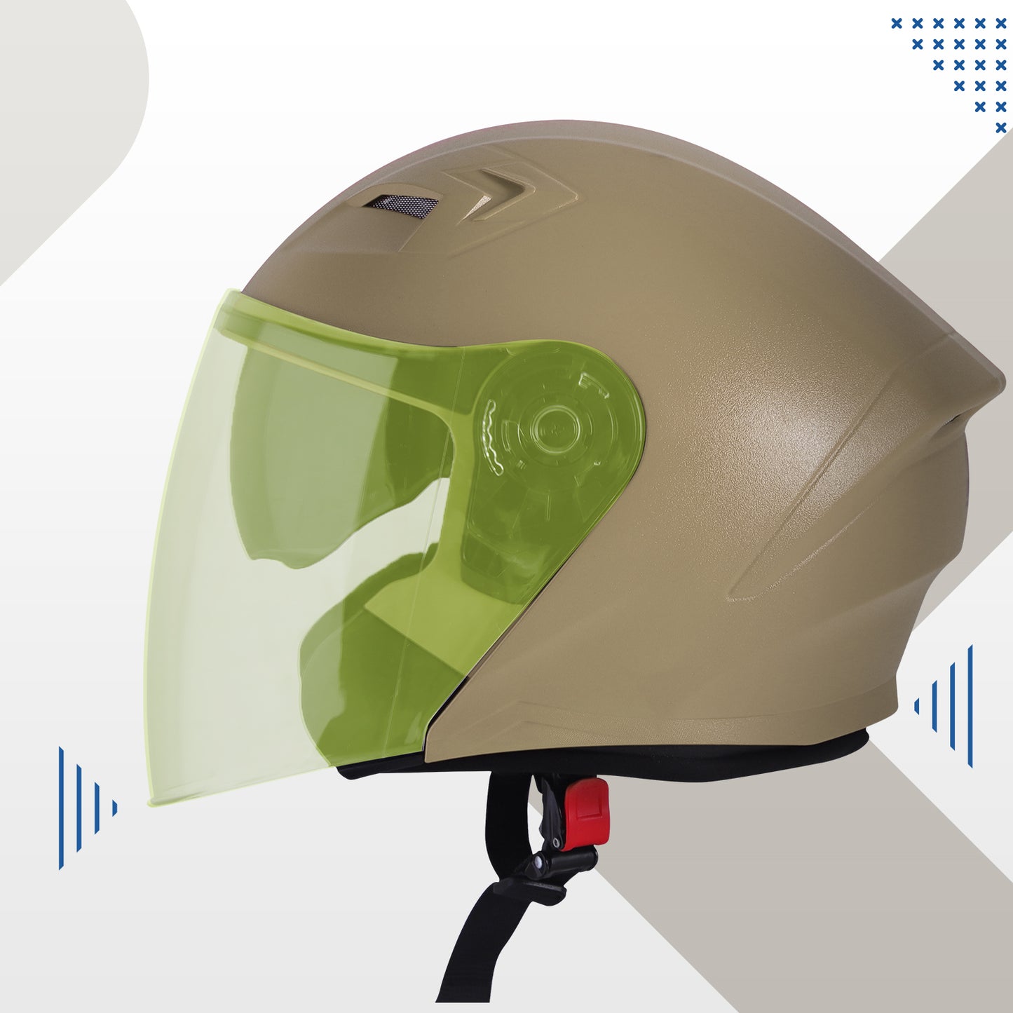 Steelbird SBA-17 7Wings ISI Certified Open Face Helmet for Men and Women with Inner Smoke Sun Shield (Dashing Desert Storm with Tinted Yellow Visor)