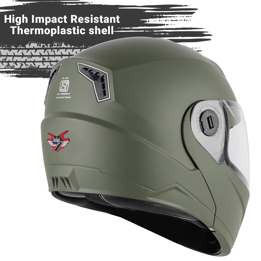 Steelbird SBA-7 7Wings ISI Certified Flip-Up Helmet for Men and Women ( Dashing Battle Green with Clear Visor)