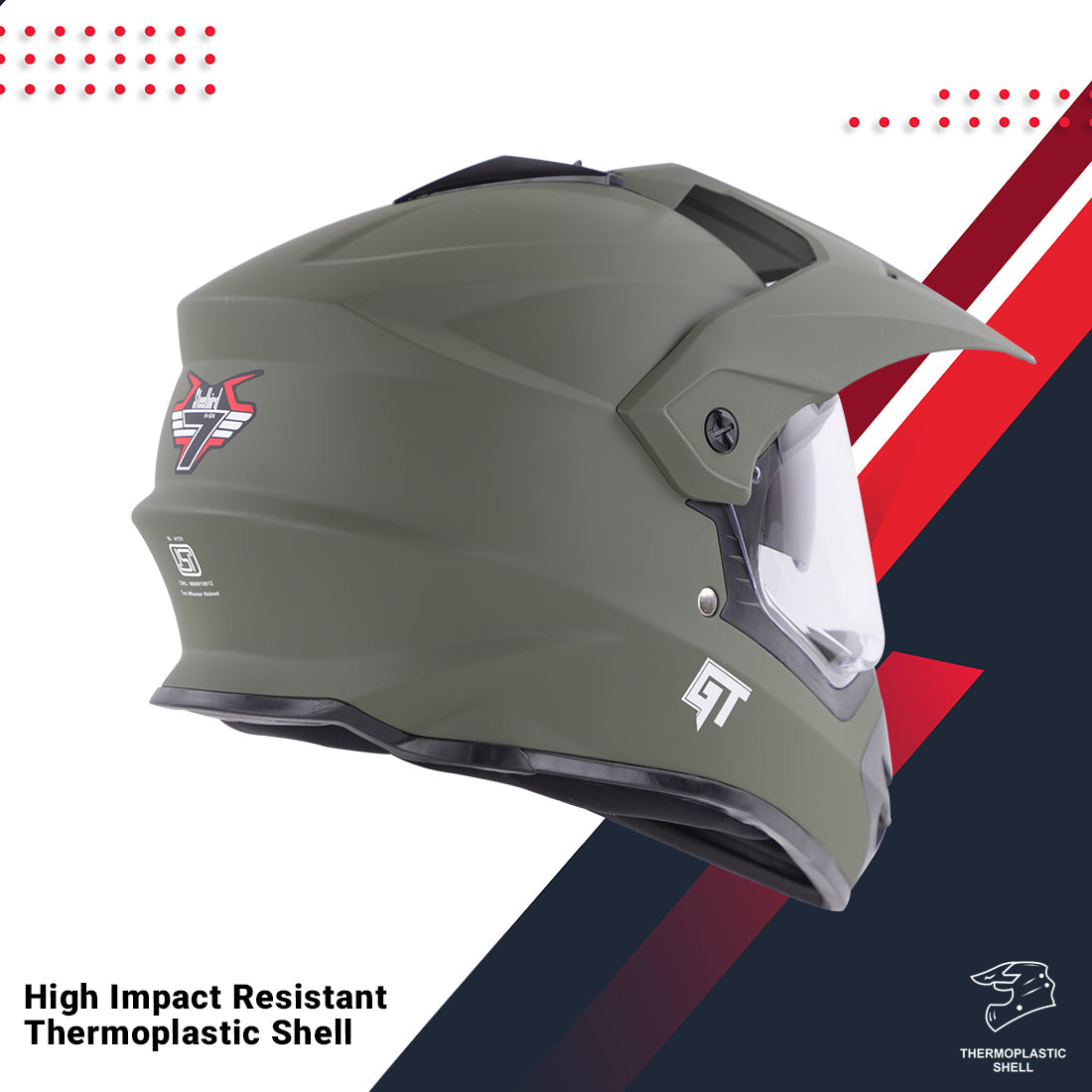 Steelbird GT Off Road ISI Certified Motocross Double Visor Full Face Helmet Outer Clear Visor and Inner Smoke Sun Shield (Matt Battle Green)
