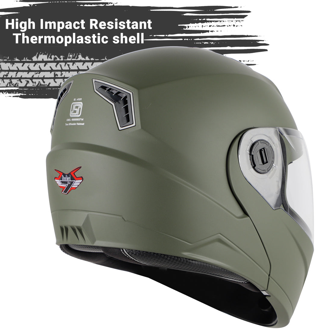 Steelbird SBA-7 7Wings ISI Certified Flip-Up Helmet for Men and Women with Inner Smoke Sun Shield (Dashing Battle Green )