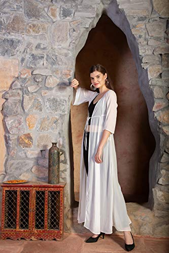 ORZEL Ladies Black Georgette Fabric Full Length Shrug (White)
