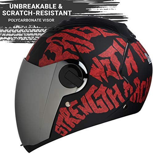 Steelbird SBA-2 Strength ISI Certified Full Face Graphic Helmet for Men and Women Fitted with Clear Visor (Matt Black Red with Chrome Silver Visor)