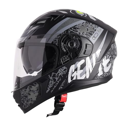Steelbird SBA-21 Genie ISI Certified Full Face Graphic Helmet for Men and Women with Inner Smoke Sun Shield (Glossy Black Grey)