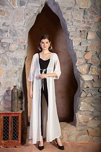 ORZEL Ladies Black Georgette Fabric Full Length Shrug (White)