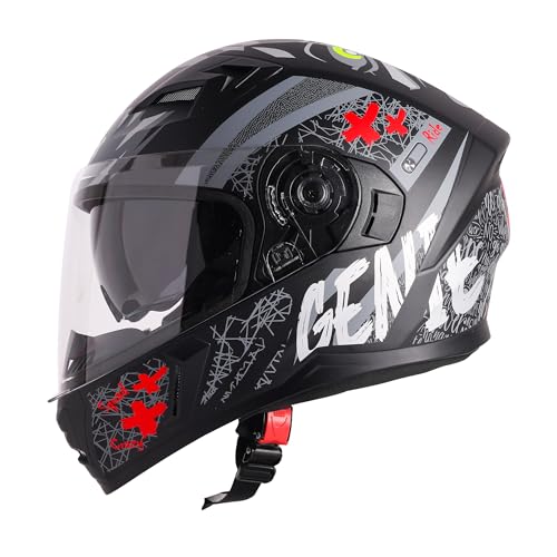 Steelbird SBA-21 Genie ISI Certified Full Face Graphic Helmet for Men and Women with Inner Smoke Sun Shield (Glossy Black Red)