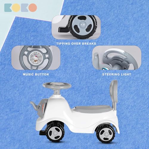 Koko Elephant Balance Car for Toddlers – Lightweight Ride-On Toy with Sturdy Wheels, Safe and Fun Indoor/Outdoor Bike for Kids, Ages 1-3 Year (Grey)