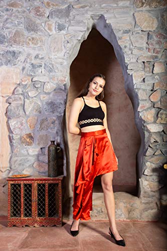 ORZEL Girls/Women’s Satin Asymmetrical Ruffle Skirt Latest Women Western Short Dresses (Rust Orange)