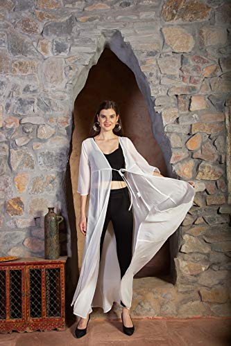 ORZEL Ladies Black Georgette Fabric Full Length Shrug (White)