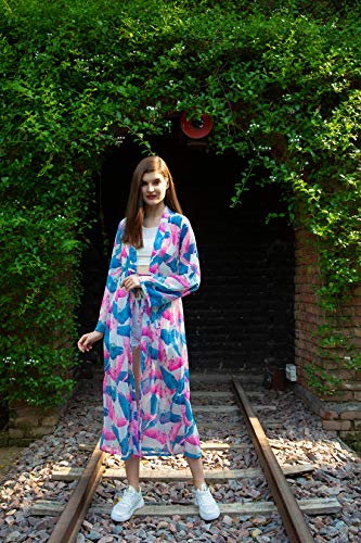 ORZEL Ladies Printed Shrug with String Adjustment Floor Length (Bird Print)