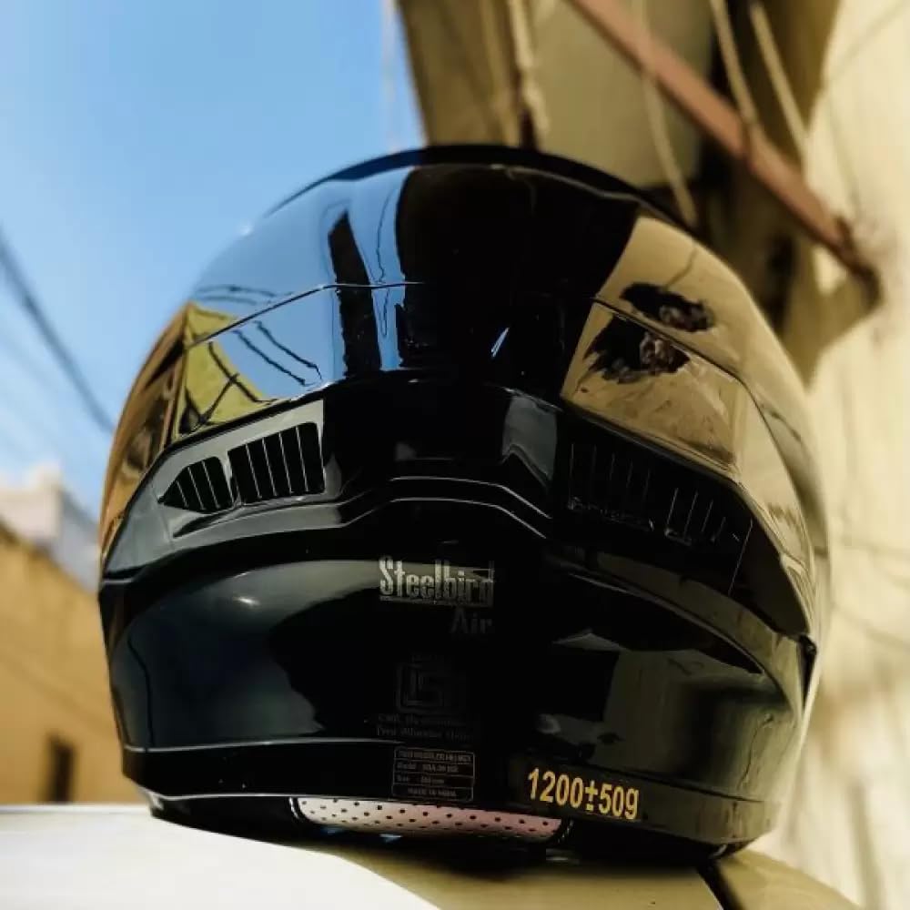Steelbird SBA-20 7Wings ISI Certified Flip-Up Helmet with Black Spoiler for Men and Women with Inner Smoke Sun Shield (Glossy Black with Smoke Visor)
