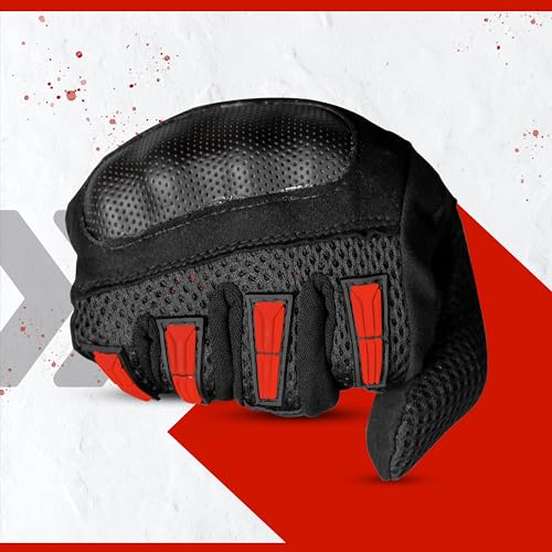 Steelbird Khardungla Full Finger Bike Riding Gloves, Protective Off-Road Motorbike Racing (Red)