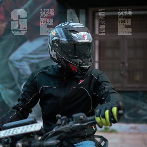 Steelbird SBA-21 Genie ISI Certified Full Face Graphic Helmet for Men and Women with Inner Smoke Sun Shield (Glossy Black Red)