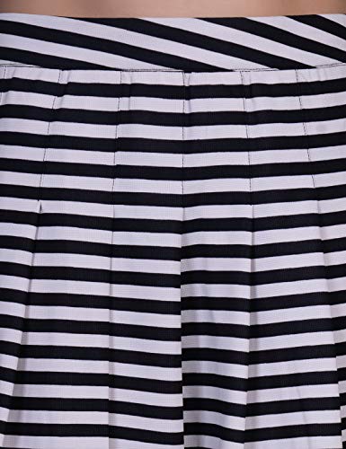 ORZEL Girls Stripe Knife Pleated Skirt Short Length Front Zip Fly with Snap Button Latest Women Western Short Dresses (Black/White Stripe)