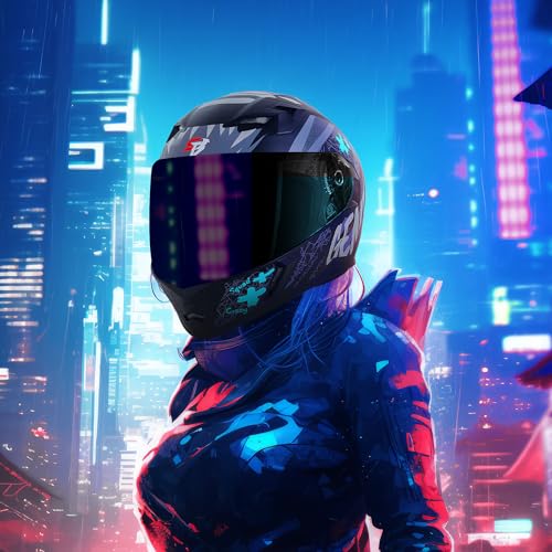 Steelbird SBA-21 Genie ISI Certified Full Face Graphic Helmet for Men and Women with Inner Smoke Sun Shield (Glossy Black Jazz Blue)