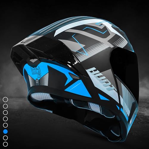 Steelbird SBA-20 Hunt ISI Certified Flip-Up Graphic Helmet for Men and Women with Inner Smoke Sun Shield (Matt Black Jazz Blue with Black Spoiler and Smoke Visor)