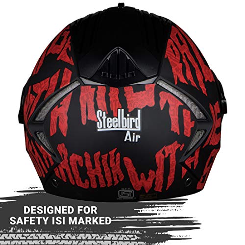 Steelbird SBA-2 Strength ISI Certified Full Face Graphic Helmet for Men and Women Fitted with Clear Visor (Matt Black Red with Chrome Silver Visor)