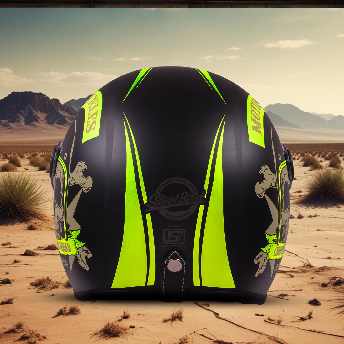 Steelbird SBH-54 Chopper Squad ISI Certified Open Face Helmet for Men and Women (Glossy Black Neon)