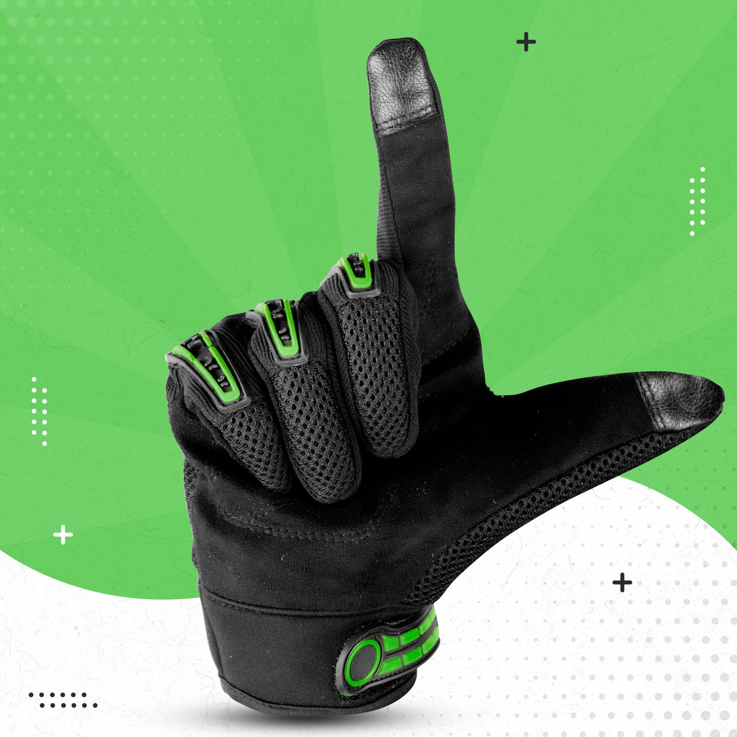 Steelbird Adventure A-2 Full Finger Bike Riding Gloves with Touch Screen Sensitivity at Thumb and Index Finger, Protective Off-Road Motorbike Racing (Green)