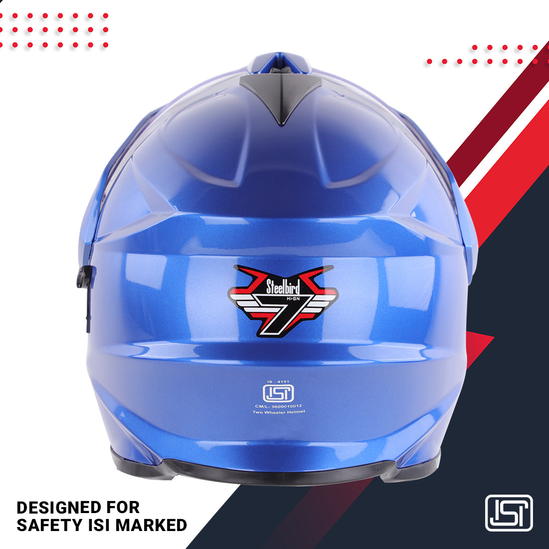 Steelbird GT Off Road ISI Certified Motocross Double Visor Full Face Helmet Outer Clear Visor and Inner Smoke Sun Shield (Glossy Y. Blue)