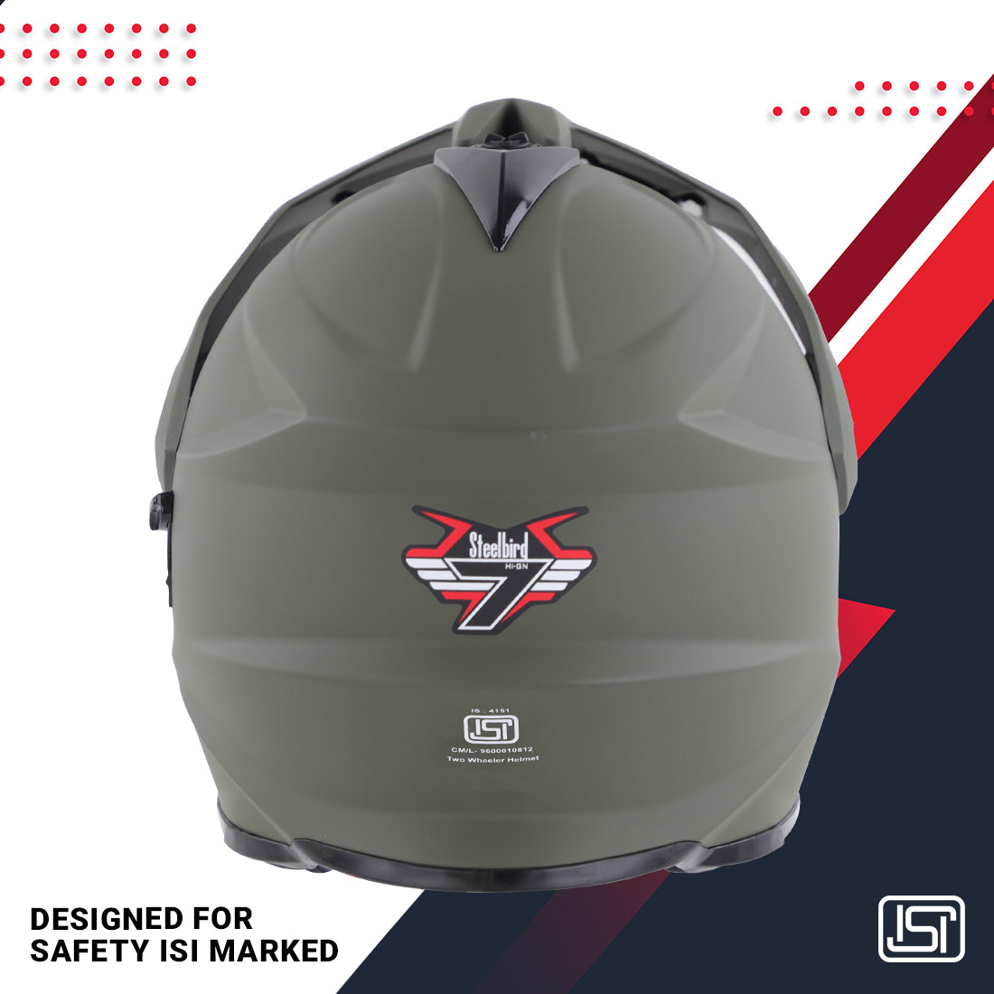 Steelbird GT Off Road ISI Certified Motocross Double Visor Full Face Helmet Outer Clear Visor and Inner Smoke Sun Shield (Matt Battle Green)