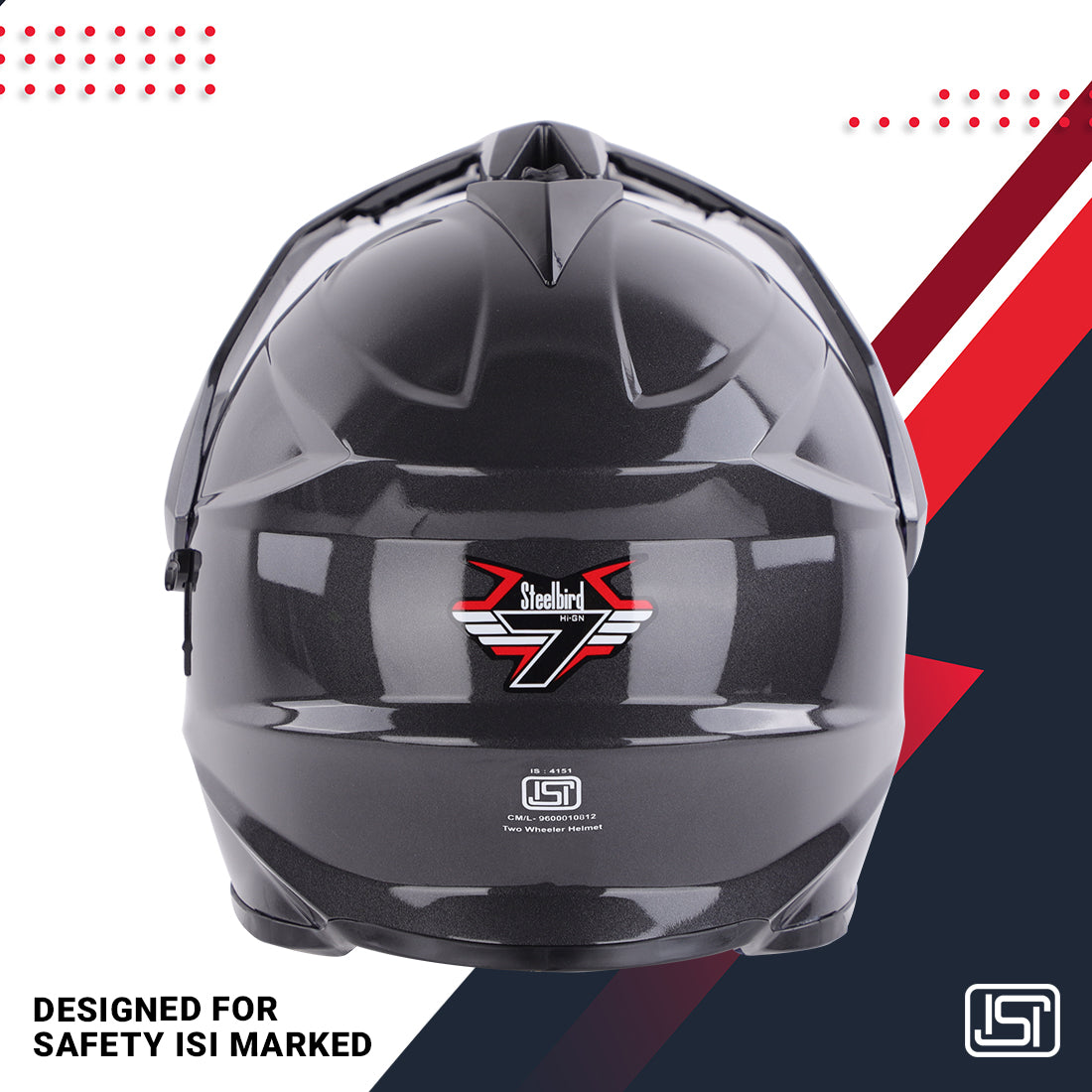 Steelbird GT Off Road ISI Certified Motocross Double Visor Full Face Helmet Outer Clear Visor and Inner Smoke Sun Shield (Glossy Axis Grey)