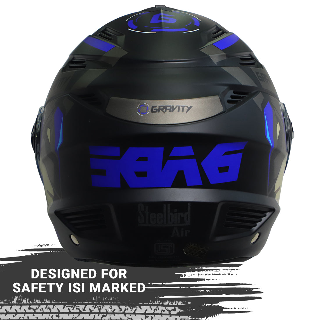 Steelbird SBA-6 7Wings Gravity ISI Certified Open Face Graphic Helmet for Men and Women (Matt Black Blue with Clear Visor)