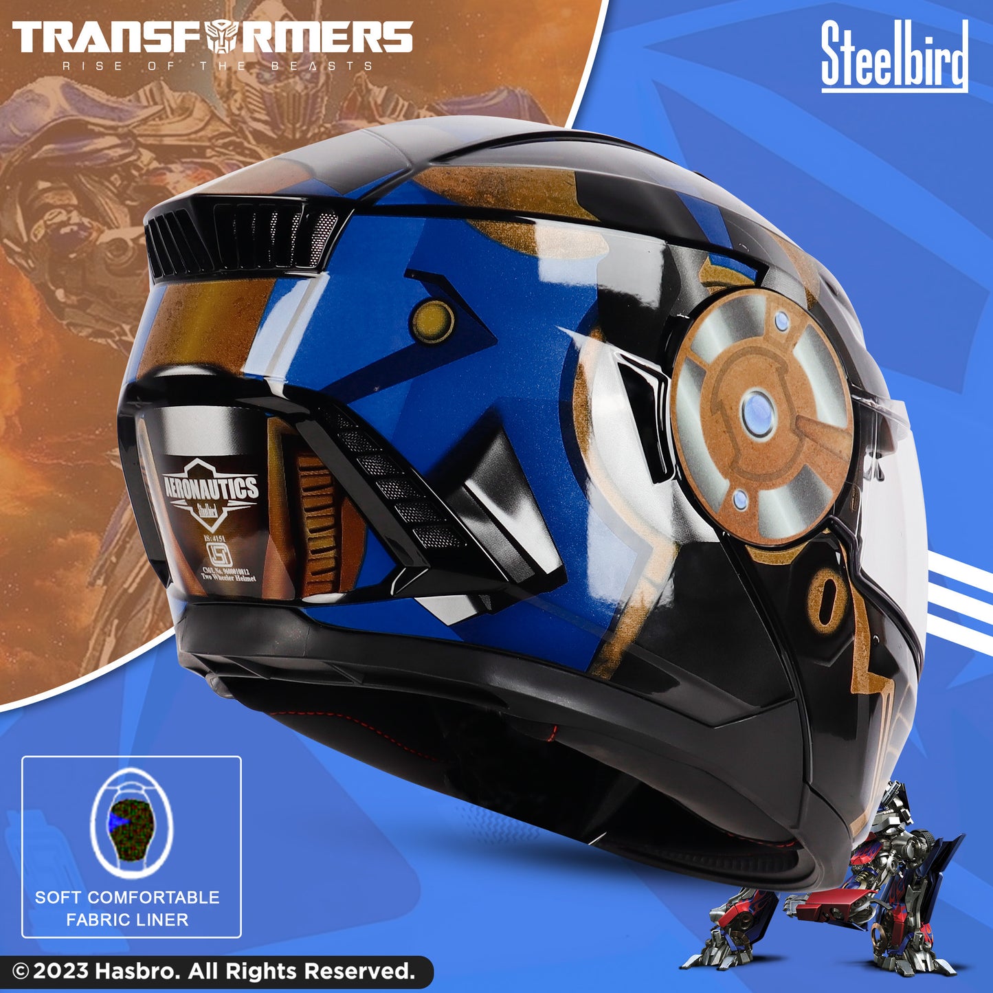 Steelbird SBH-40 Transformers Optimus Prime ISI Certified Full Face Graphic Helmet for Men and Women with Inner Smoke Sun Shield (Glossy Black Copper)