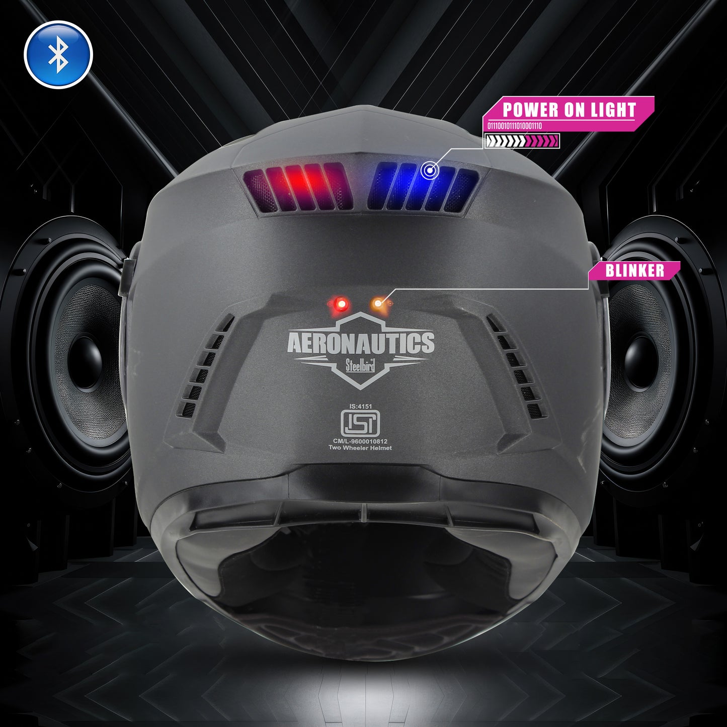 Steelbird Bluetooth Full Face ISI Certified Helmet for Men with Inner Smoke Sun Shield | SBH-40 7Wings (Matt Axis Grey)