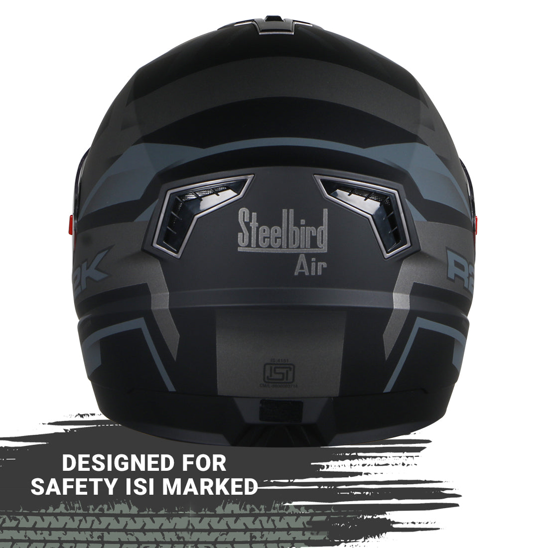 Steelbird SBA-1 R2K ISI Certified Full Face Graphics Helmet for Men and Women (Matt Black Grey with Clear Visor)