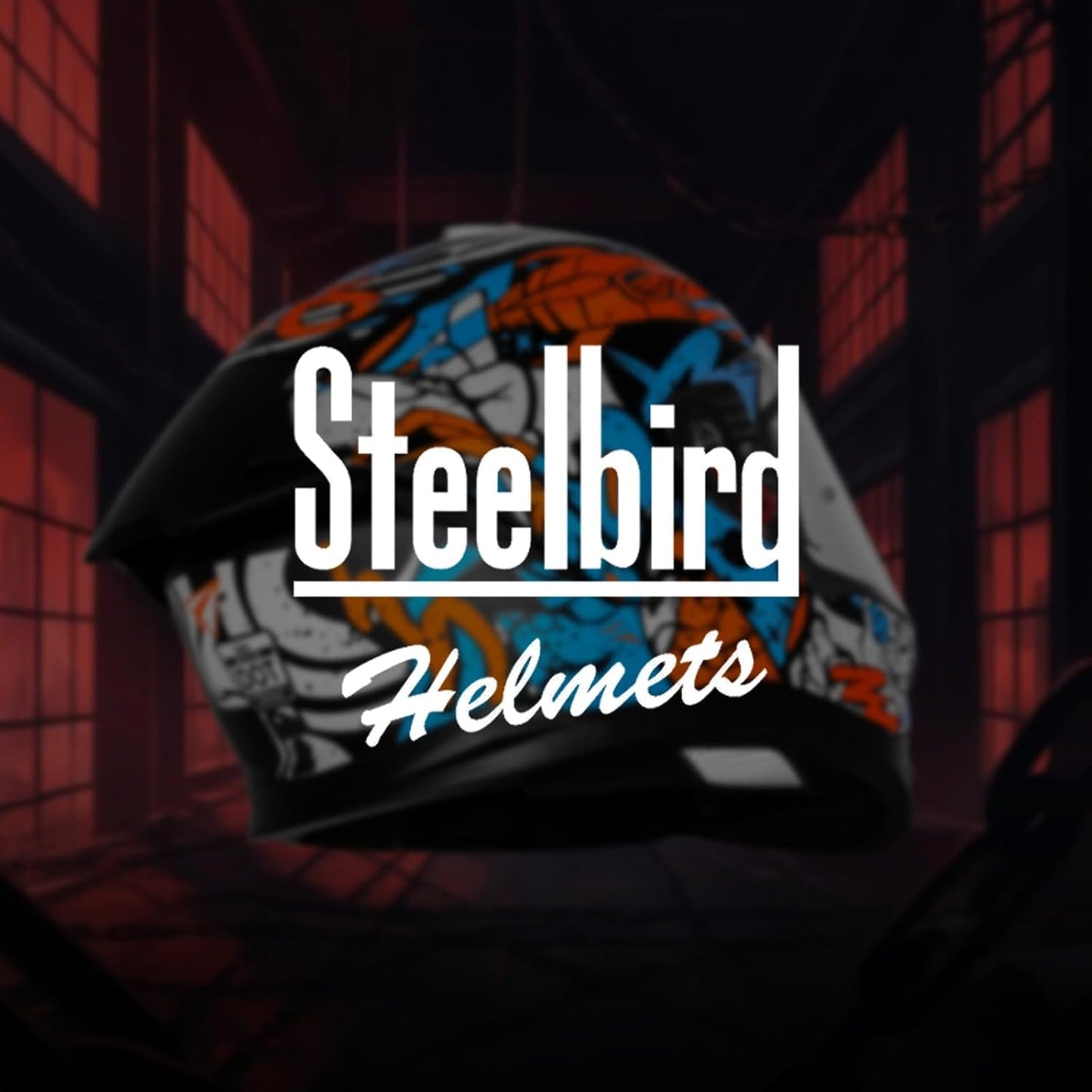 Steelbird SBH-57 Fighter F10 Graphic Helmet ISI and DOT Certified Full Face Helmet for Men with Inner Silver Sun Shield (Glossy Black Blue Orange)