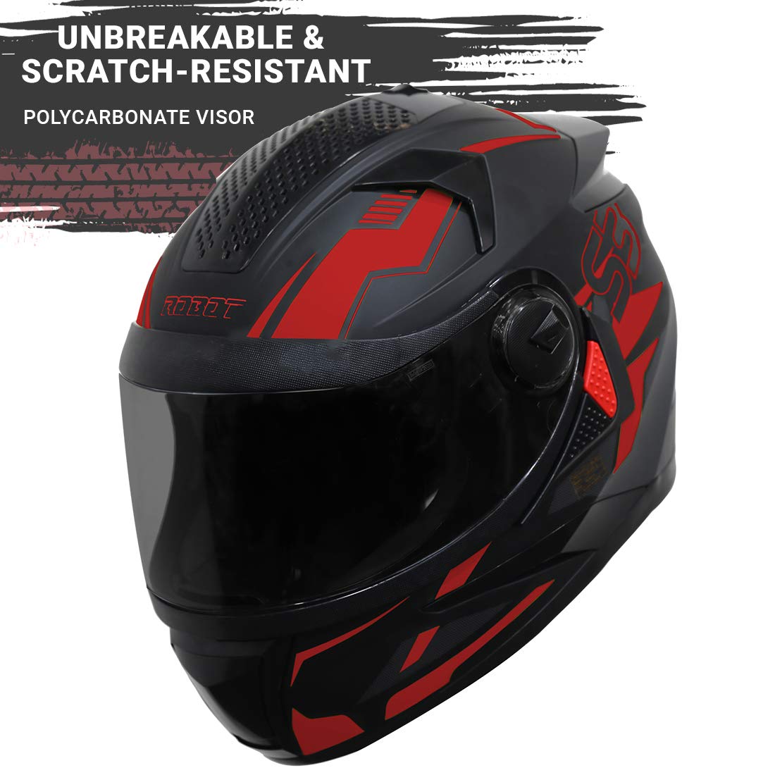 Steelbird SBH-17 Terminator ISI Certified Full Face Graphic Helmet for Men and Women (Matt Black Red Fitted with Clear Visor and Extra Smoke Visor)