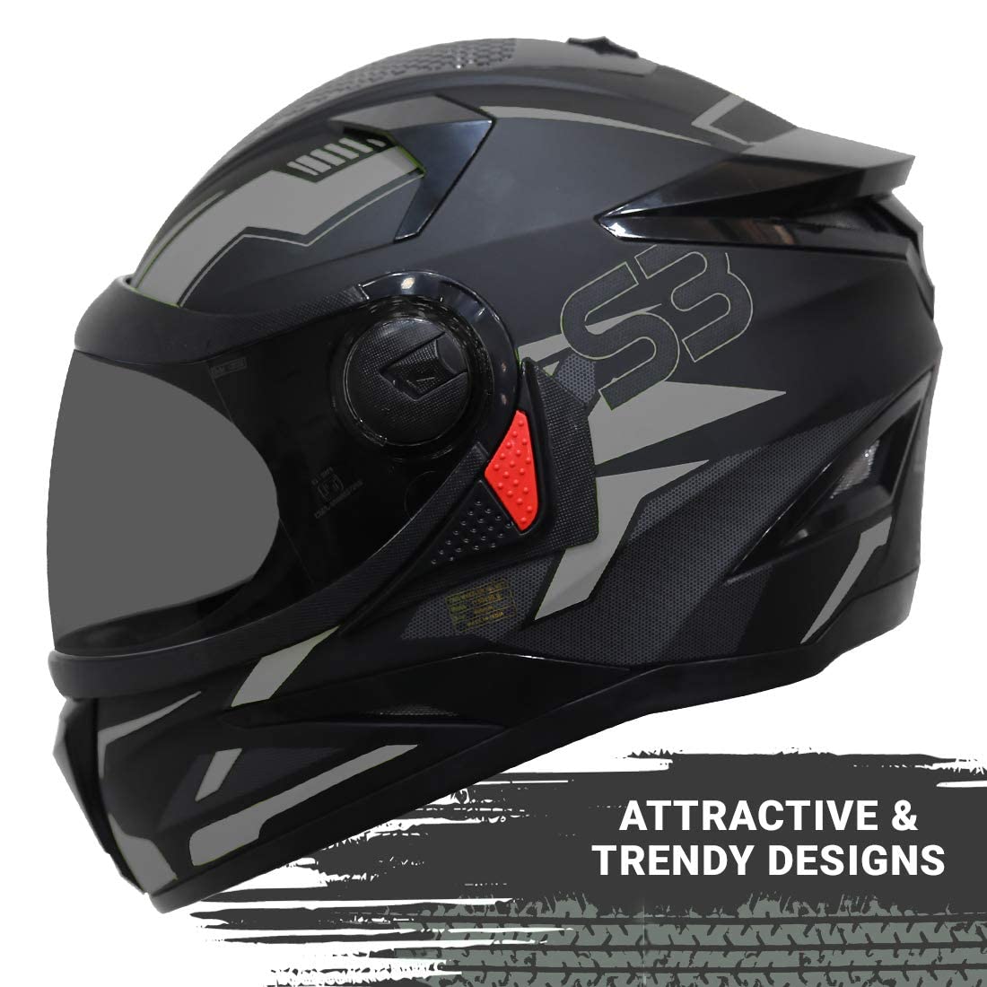 Steelbird SBH-17 Terminator ISI Certified Full Face Graphic Helmet for Men and Women (Matt Black Grey with Smoke Visor)