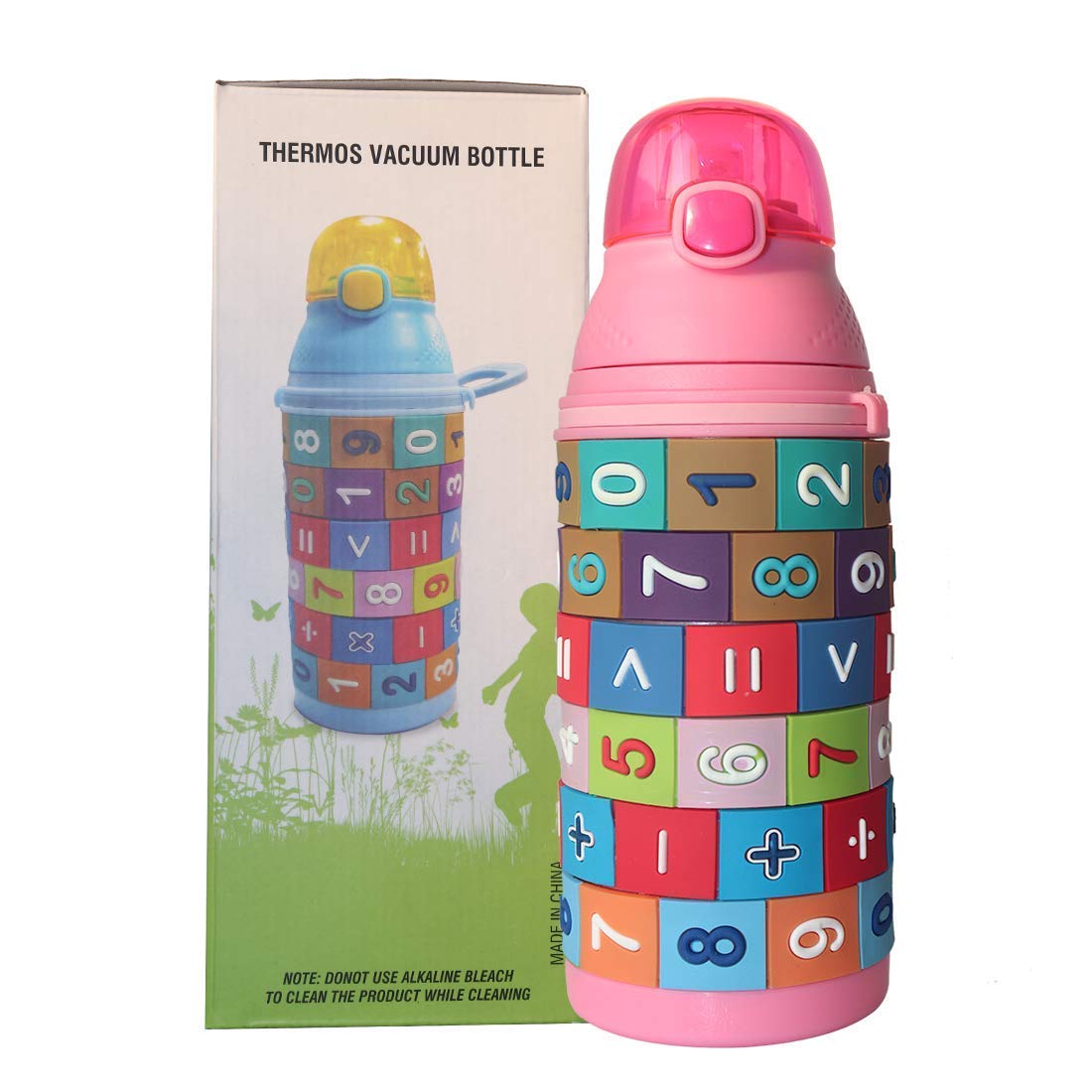 R2K 350 ML Stainless Steel Thermos and Sipper Bottle for Kids School with Math Twist For Playing ( Pink )